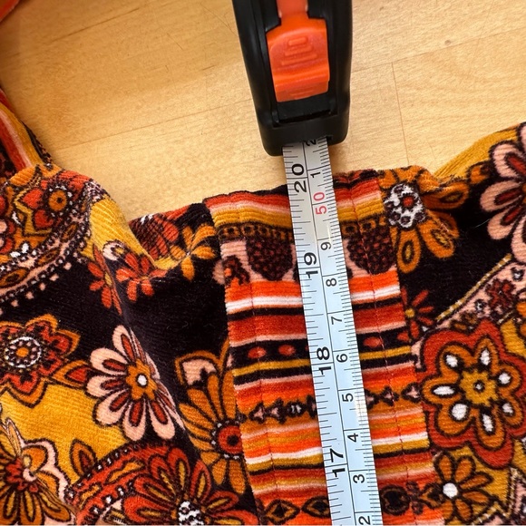 70s Boho Vintage Floral Flower Power Patchwork Trench Coat in Brown & Mustard XL - Picture 7 of 14